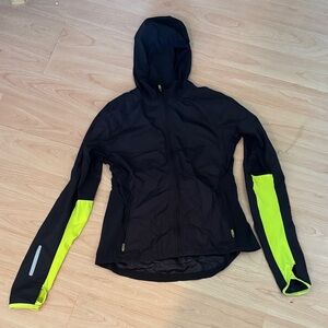 H&M Black Hooded Jacket with Neon Yellow Sleeve Panels